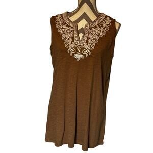 J Jill Tank Top Womens Size M Tall Carmel Vicuna Embroidered Tunic Boho Natural